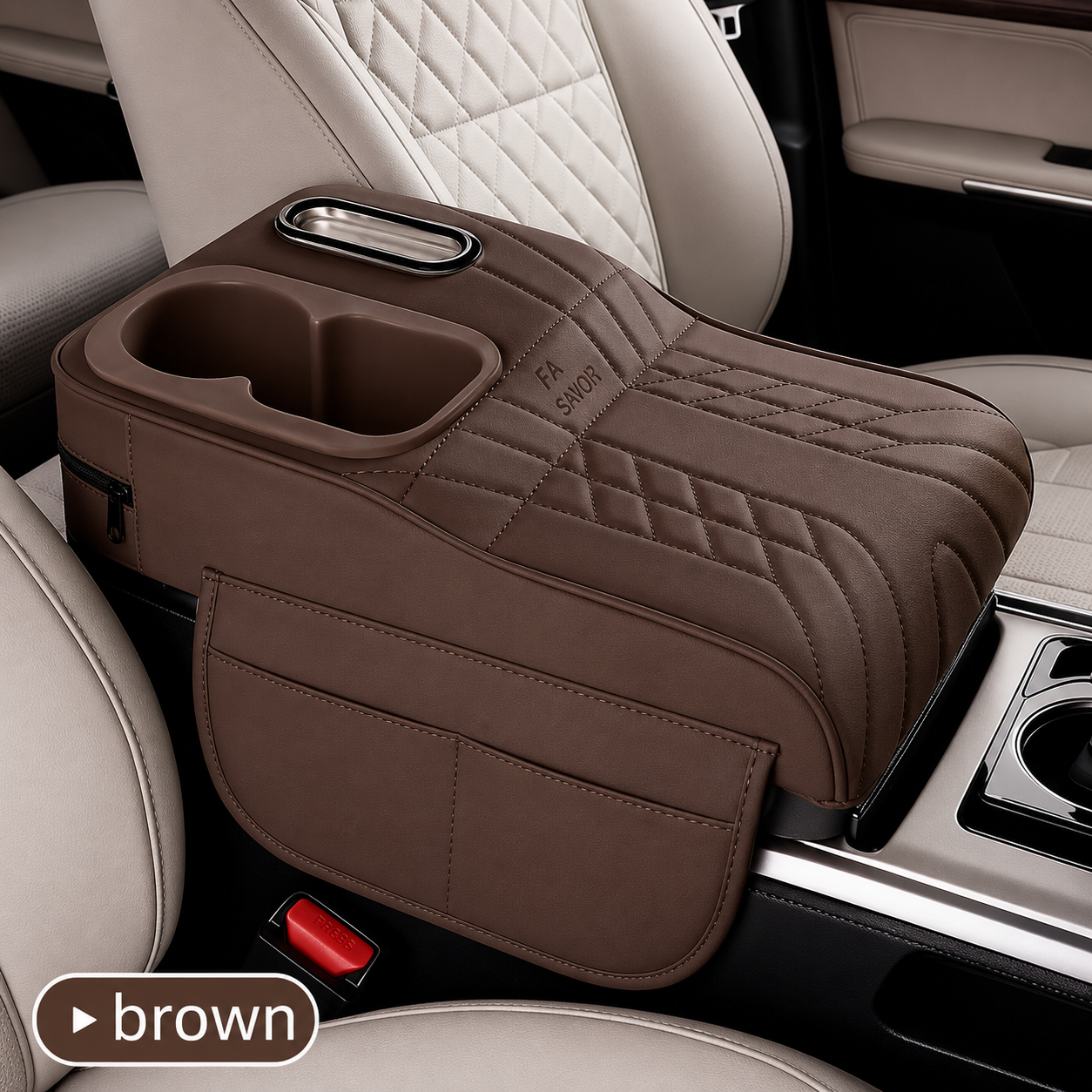 Car Armrest Console Cover with 2 Cup Holders & Storage