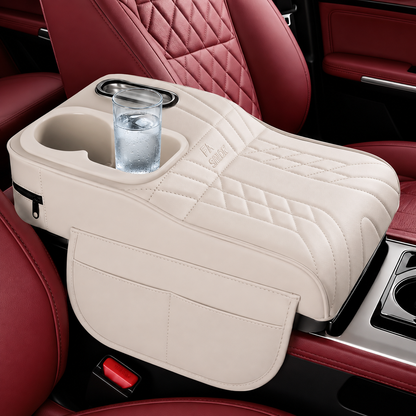 Car Armrest Console Cover with 2 Cup Holders & Storage